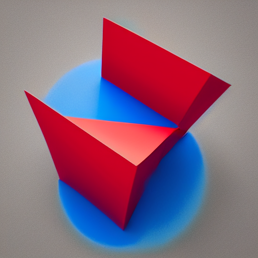 Instead of a red cube on top of a blue sphere, the generation shows an intersecting red cube and blue sphere