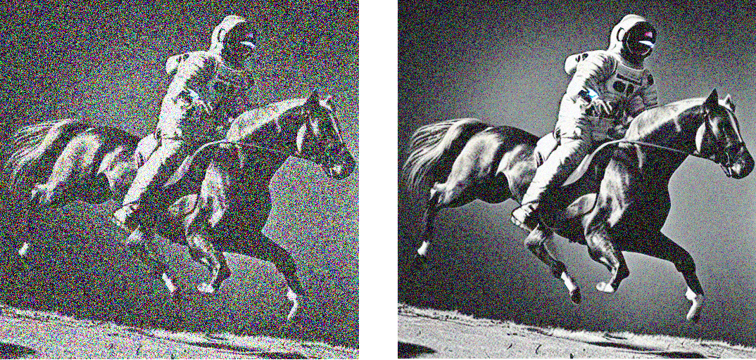 LEFT: Very noisy horse, RIGHT: Less noisy horse