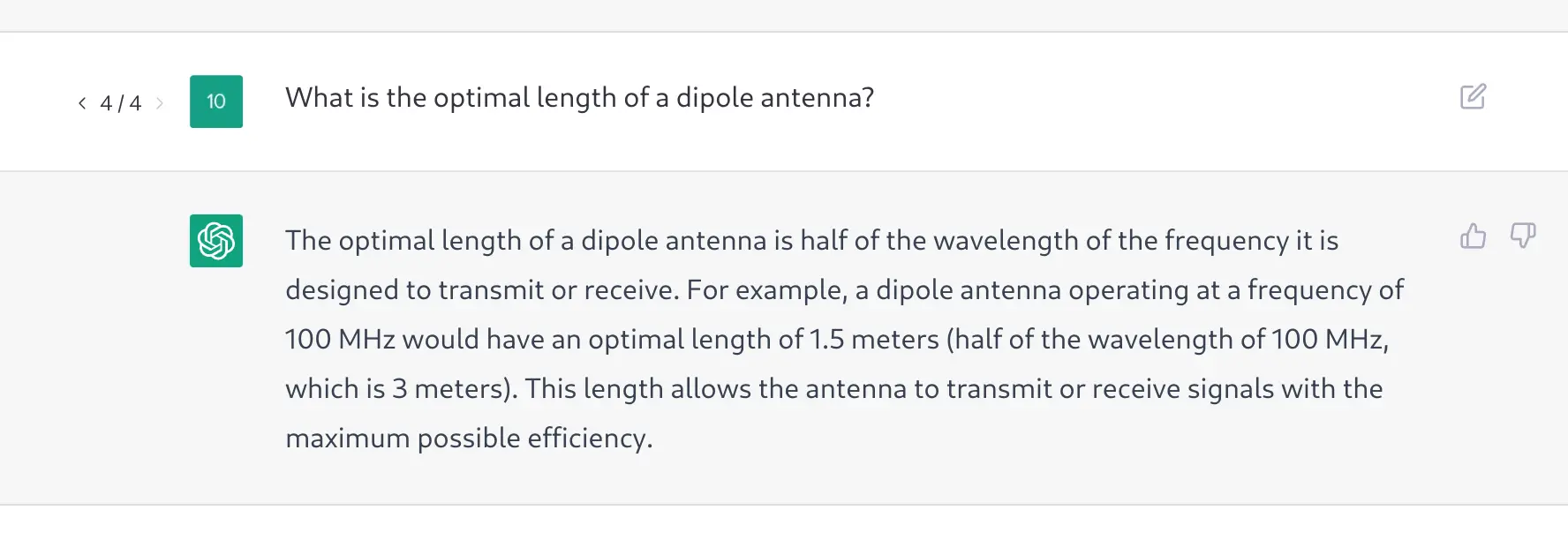 Chat GPT confidently and correctly providing instructions on constructing a dipole antenna