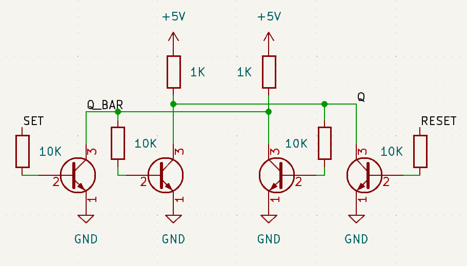 An SR flip flop built from transistors
