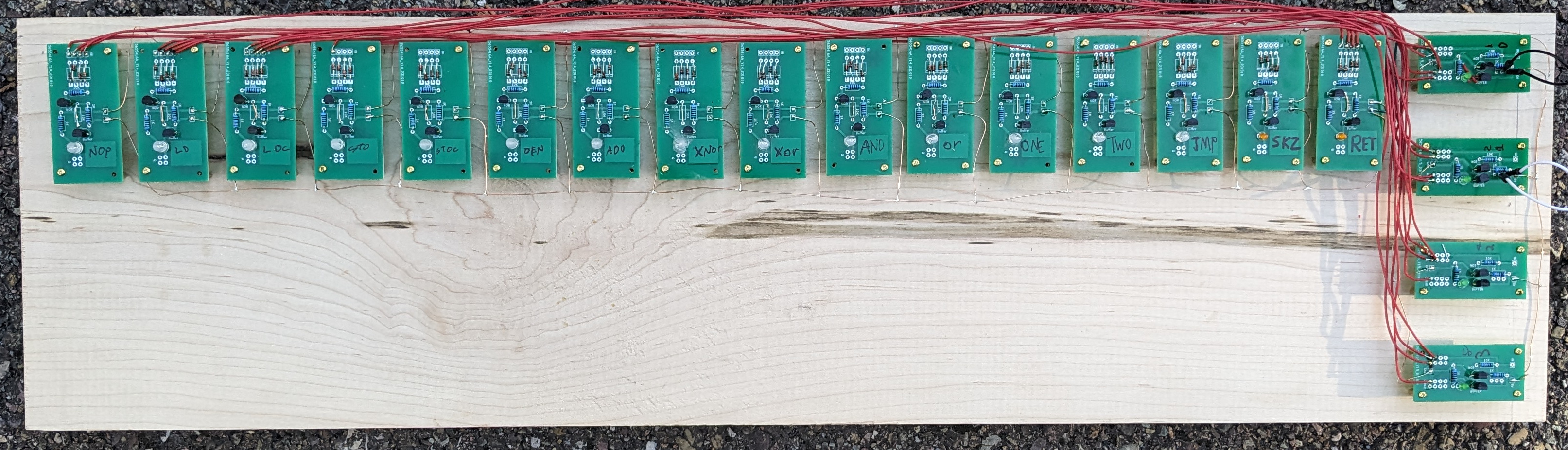 A board holding a partially assembled 4-16 decoder