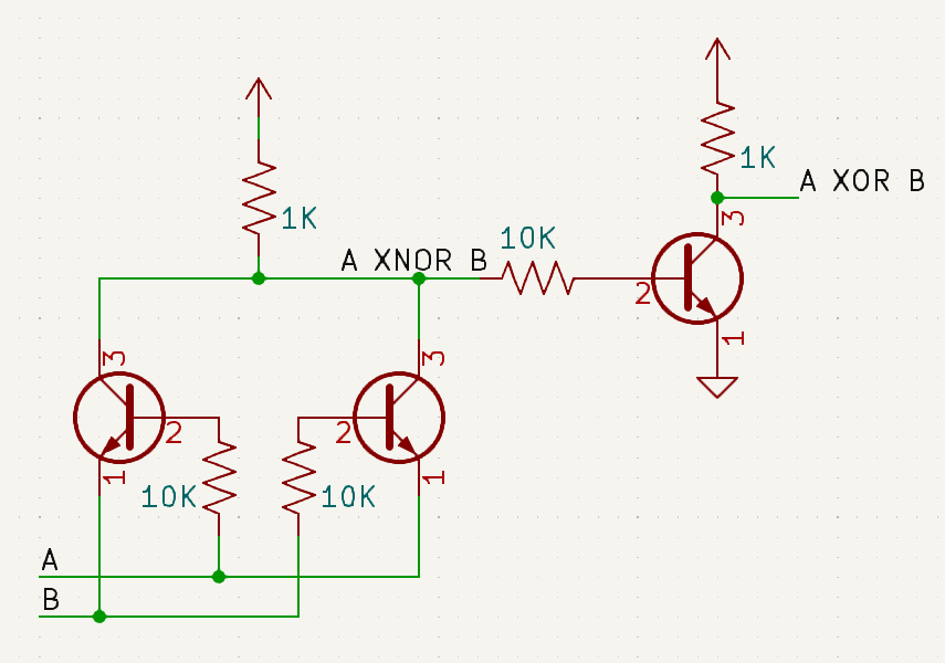 A fairly clever XOR/XNOR gate implementation using 2 or 3 NPN BJTs