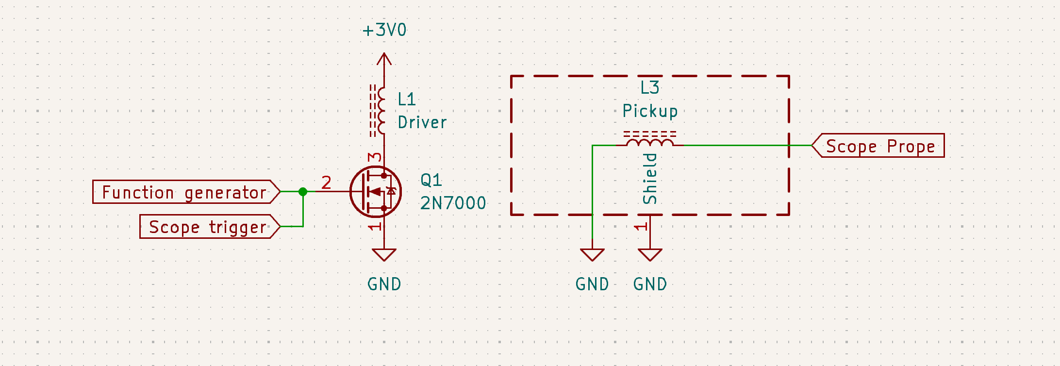 Schematic diagram depicting a MOSFET switching current to the drive coil.