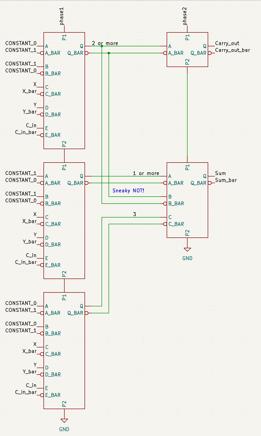 A full adder constructed out of majority logic