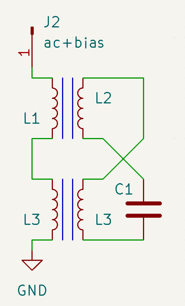 A LC resonant tank circuit with a saturable reactor as the inductor, consisting of 2 transformers