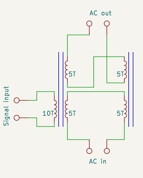 The same transformer setup, but with an additional winding on one of the transformers