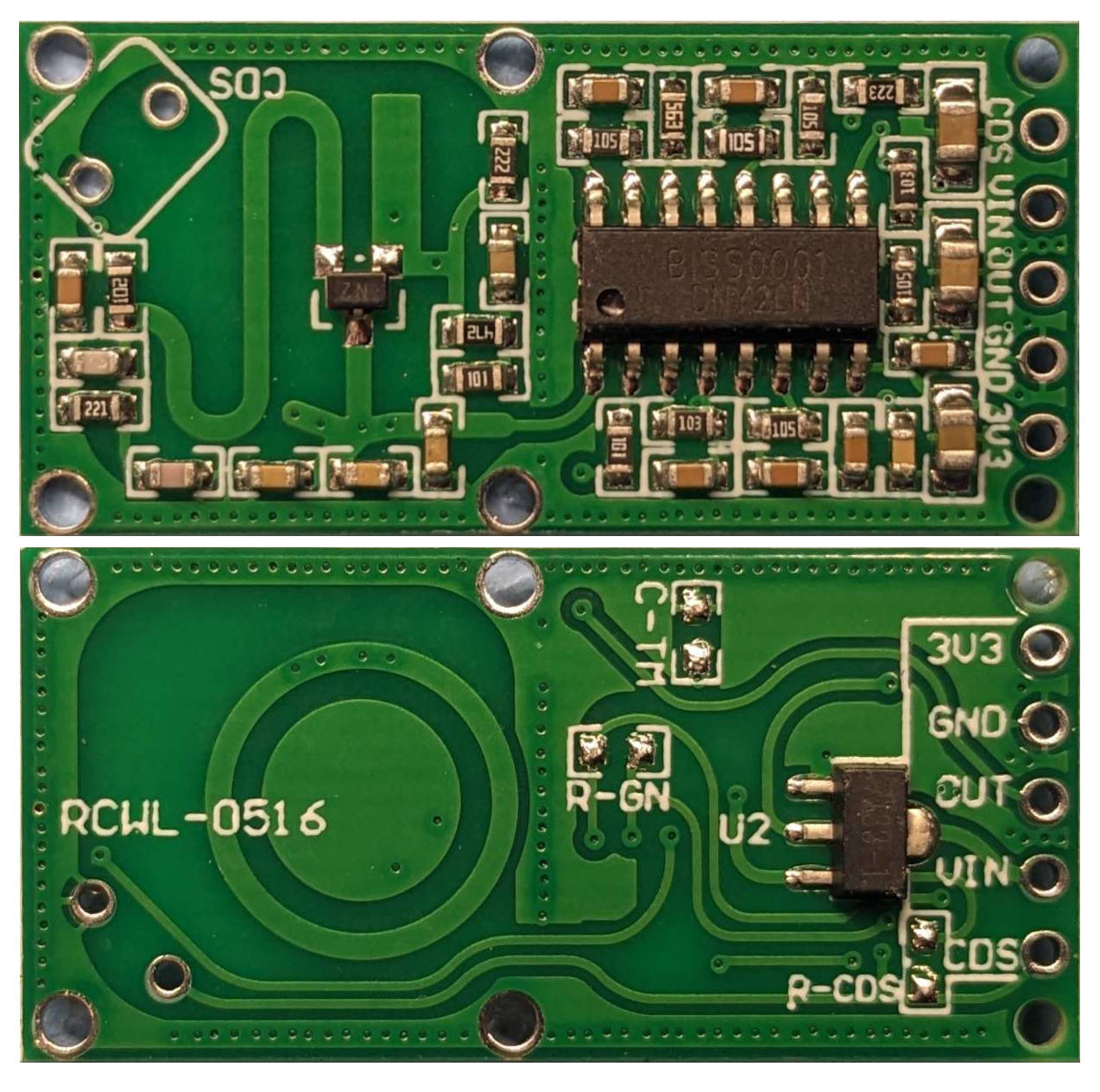 Photographs of the front and back of the circuit board