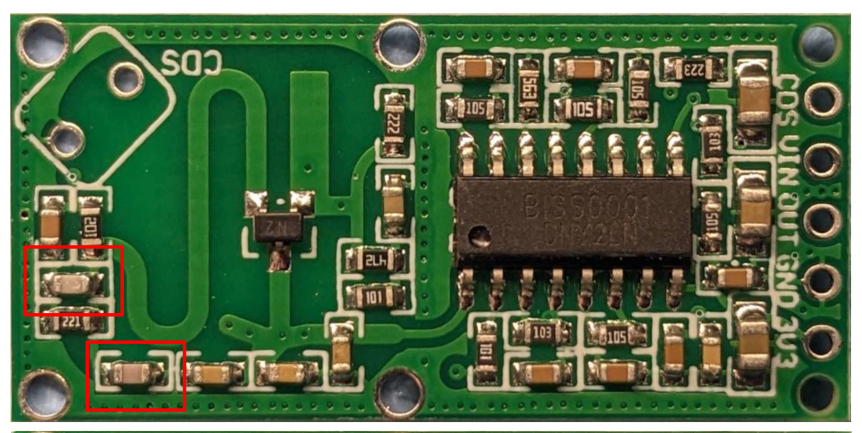 Image showing which 2 capacitors to remove