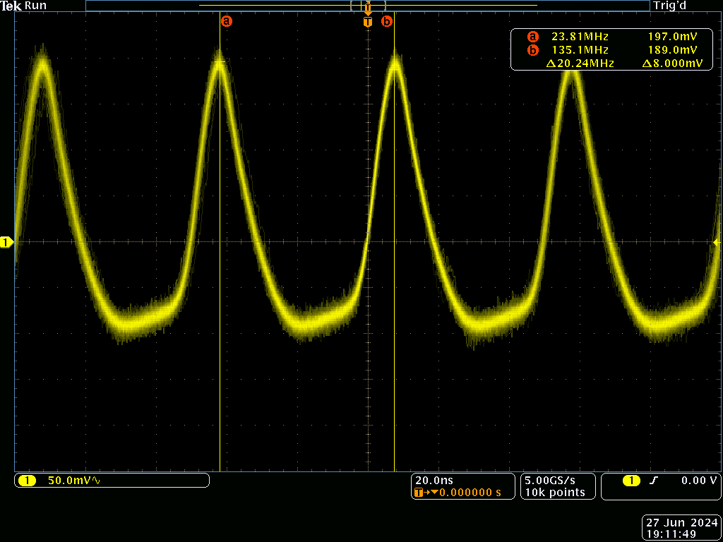 20 MHz oscillation visible on emitter