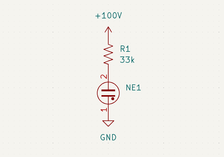 A schematic of a neon lamp with a current limiting resistor