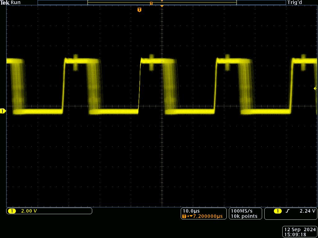A scope trace showing pulse width modulation