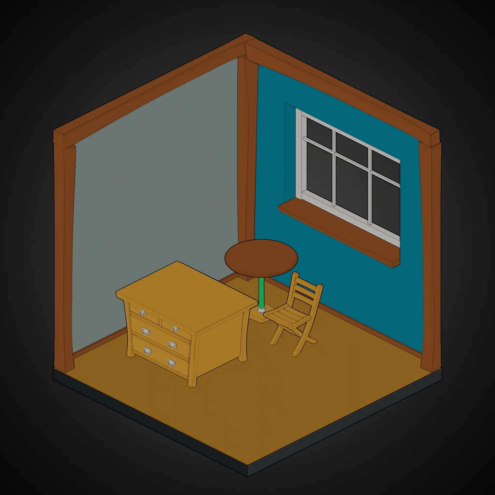 An unlught scene with outlines.